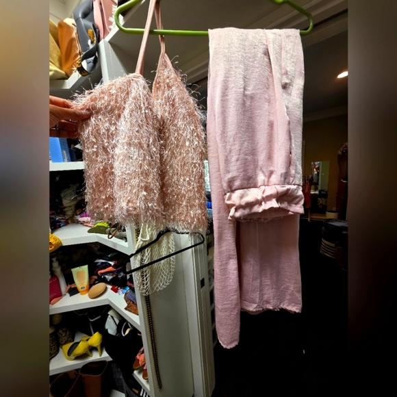 Pink Fuzzy Top and Pants Set - Picture 1 of 3